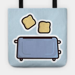 Two Fried Bread Pieces In Toaster Sticker vector illustration. Break fast food and technology object icon concept. Home Toaster fried bread slices sticker design logo with shadow. Tote