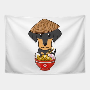 Funny Dachshund Eating Ramen Tapestry