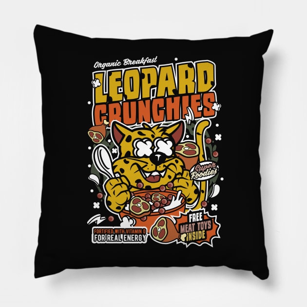 Retro Cartoon Cereal Box // Cereal Leopard Crunchies // Funny Vintage Breakfast Cereal Pillow by SLAG_Creative