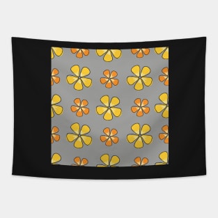 Doodle orange and yellow Hibiscus flowers on gray background Tapestry
