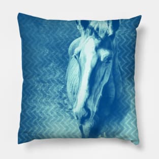 Horse emerging from the blue mist Pillow