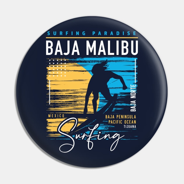 Baja Malibu Baja Norte Mexico Surfing // Retro Surf Design Pin by SLAG_Creative