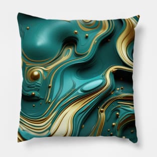 Funky Facade: Trompe-l’oeil Green Turquoise and Gold Pillow