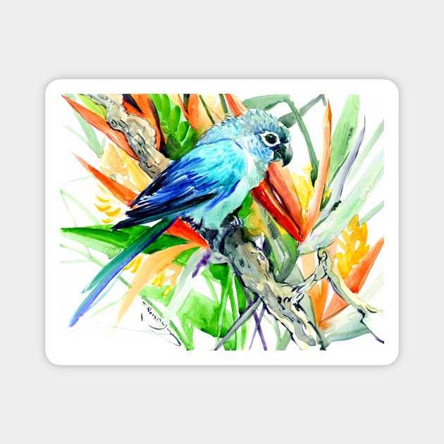 Parrot and Tropical Foliage, Tropical Colors Magnet by surenart