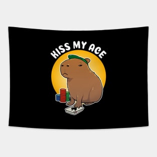 Kiss my ace Poker Capybara Cartoon Tapestry