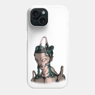 disdainful cyber robot man peeps through crack Phone Case