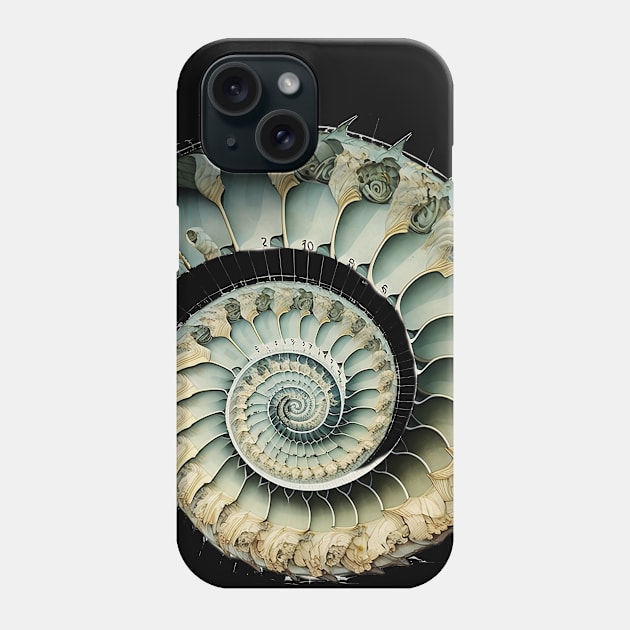 Fibonacci Sequence: Fibonacci Shell Art (on a Dark Knocked Out Background) Phone Case by Puff Sumo