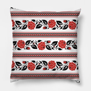 Print with Red Rose Inspired by Ukrainian Traditional Embroidery Pillow