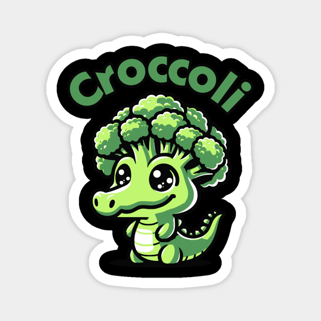Croccoli T-Shirt: Kawaii Crocodile with Broccoli Head - Cute Pun Tee Magnet by Designed By Marty