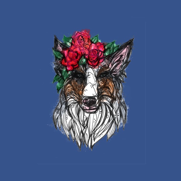 Blue Merle Floral by InkedinRed