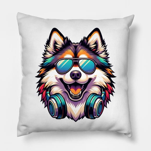 Norrbottenspets as Smiling DJ with Headphones and Sunglasses Pillow by ArtRUs