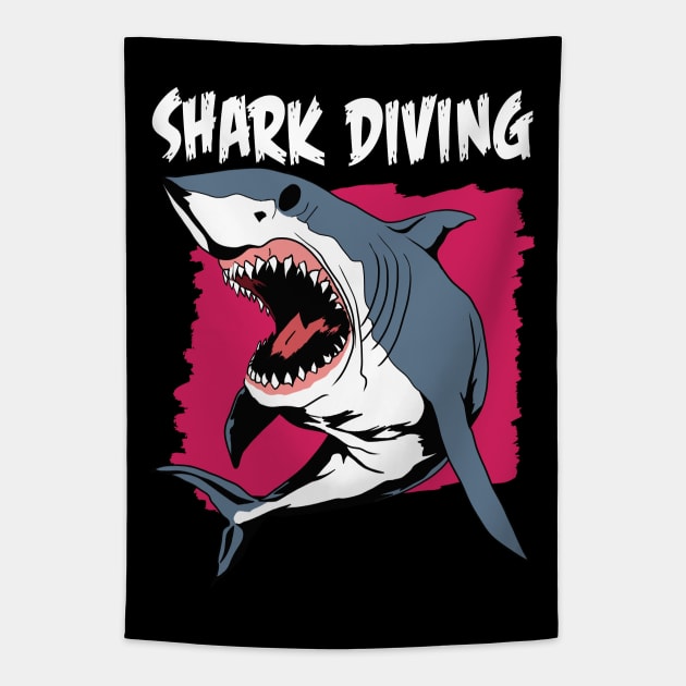 Shark Diving Tapestry by TMBTM