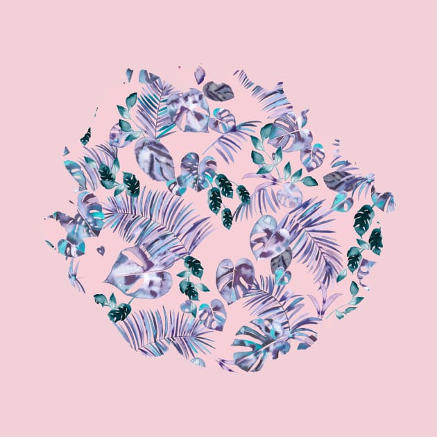 Tropical Flowers and leaves blue pink by ninoladesign