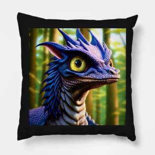 Smirking Blue Scaled Jungle Dragon with Big Eyes Pillow