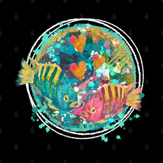 Pink and Blue Tropical Saltwater Fish with a Painterly Artistic Background by Gina's Pet Store