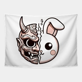 Oni Mask Cute Rabbit Tapestry