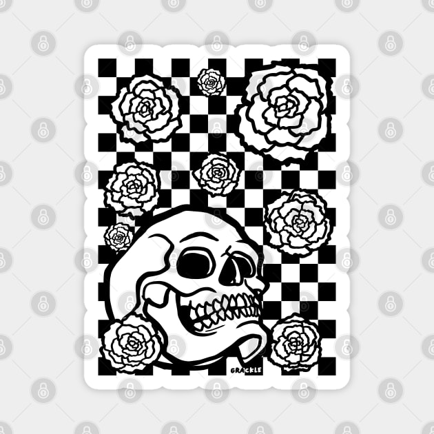 Skull and Roses Checkerboard Magnet by Jan Grackle