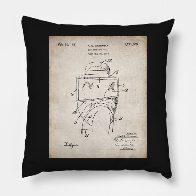 Bee Keeping Patent - Bee Keeper Bee Hive Honey Art - Antique Pillow by patentpress