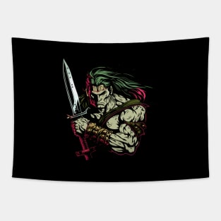 Warrior With Long Hair And Sword Tapestry