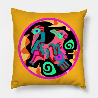 pelican glyph in mexican totonac pattern art Pillow