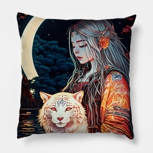 A Girl and her Tiger Companion Pillow
