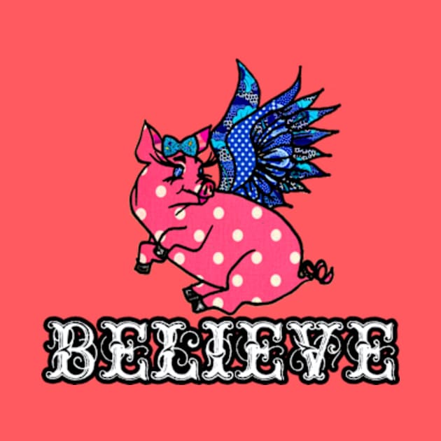 Believe Flying Polka Dot Pig by artbyomega