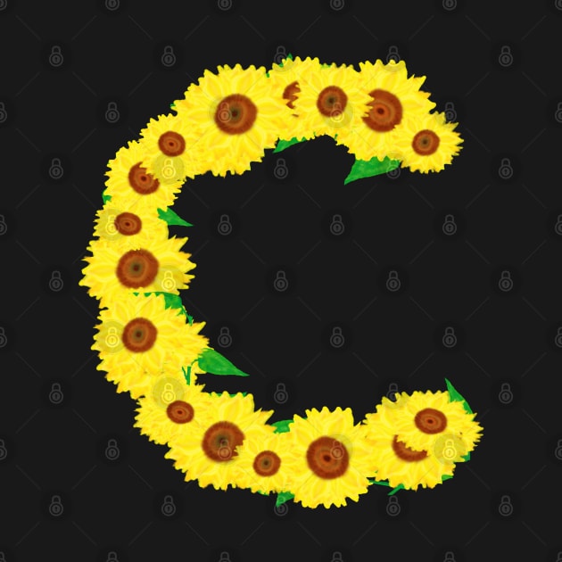 Sunflowers Initial Letter C (Black Background) by Art By LM Designs 