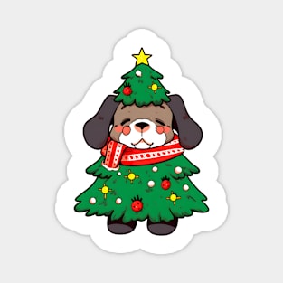 Cute Puppy Wearing A Christmas Tree Magnet