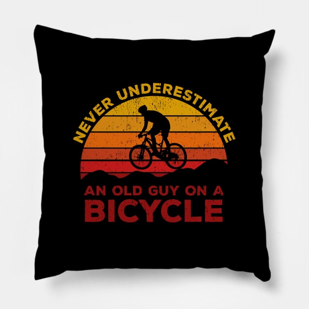 Never Underestimate An old Guy On A Bicycle - Christmas Gift Idea Pillow by Zen Cosmos Official