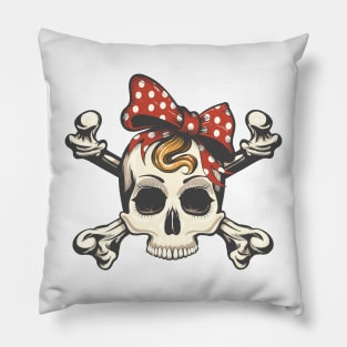 Skull in a Head Bow and Crossbones Pillow