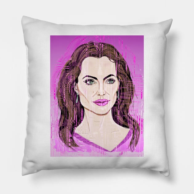 Angelina Jolie, distorted in pink Pillow by Happyoninside