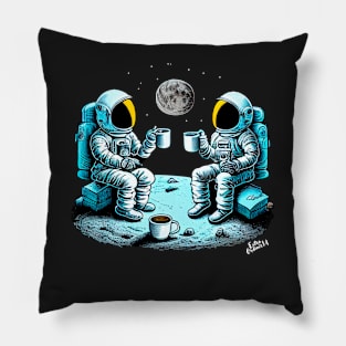 Astronauts drinking coffee in space Pillow