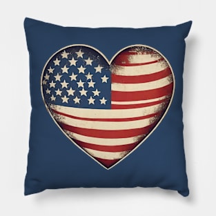 Vintage USA Flag Heart Shaped Pillow