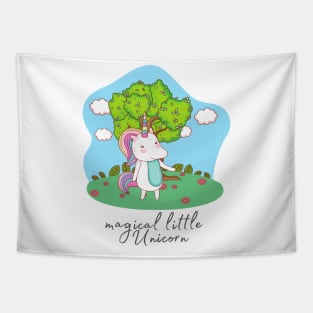 Cute Little Unicorn In Field Tapestry