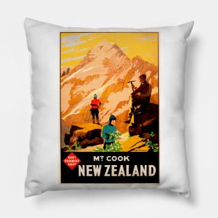 Mount Cook - New Zealand Vintage Travel Poster Design Pillow