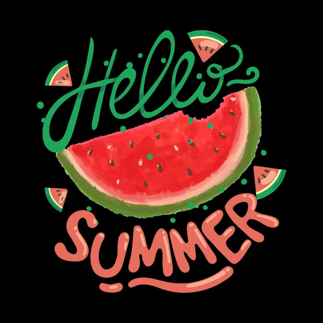 Hello summer with watermelon, warm sunshine and the beach by vamstudio