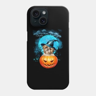 Shih Tzu Witch Hat Pumpkin And Blue Moon Halloween Phone Case