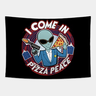 I Come In Pizza Peace Funny Alien in Space Pizza Tapestry