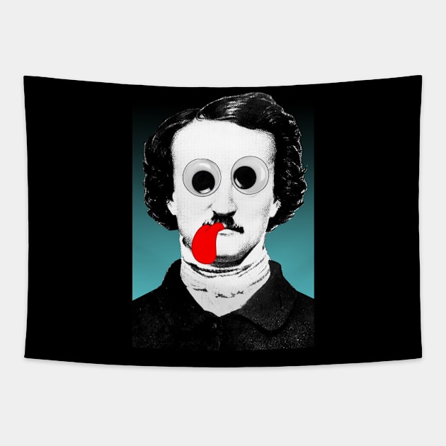 Edgar Allan Poe Graphic Design Tongue/Googly Eyes Tapestry by DankFutura