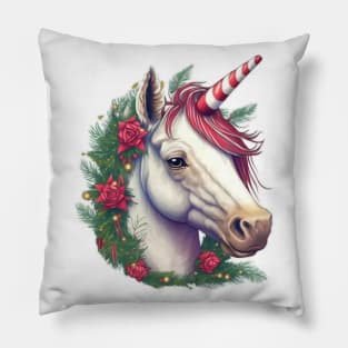 Christmas Unicorn Wreath Candy Cane Horn Pillow