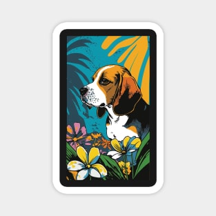 Beagle Dog Vibrant Tropical Flower Tall Retro Vintage Digital Pop Art Portrait 3 Magnet