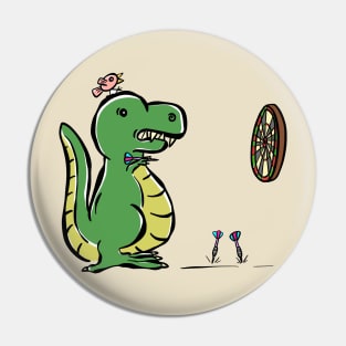 Darts Player Tyrannosaurus Dinosaur Dino Cartoon Cute Character Pin