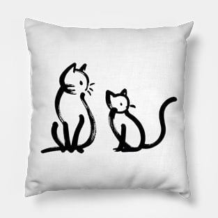 Stick figure cat in black ink Pillow