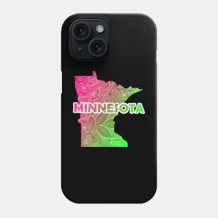 Colorful mandala art map of Minnesota with text in pink and green Phone Case