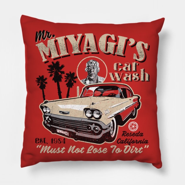 Miyagi's Car Wash Pillow by Alema Art