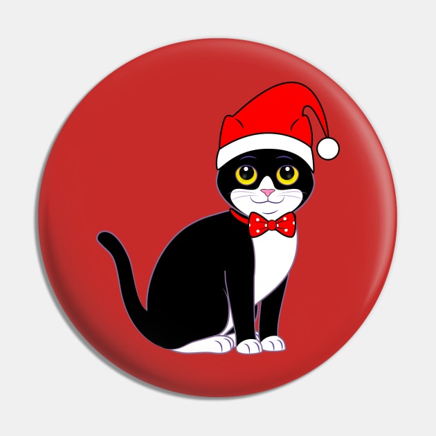 Tuxedo Cat in Bowtie at Christmas Pin by PenguinCornerStore