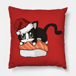 Tuxedo Cat Salmon Sushi Christmas Pillow