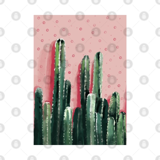 Pink and green cactus in watercolor by Mimie20