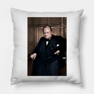 Sir Winston Churchill in colour Pillow