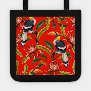 exotic bird red pattern Tote